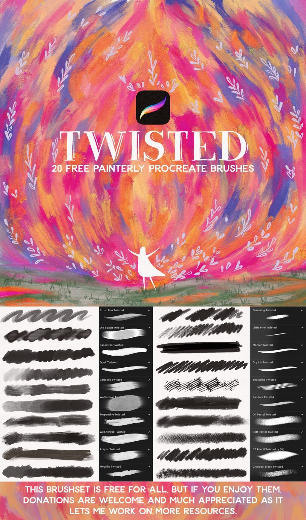 Twisted - 20 free procreate brushes - paint, pastel, pencil, ink!