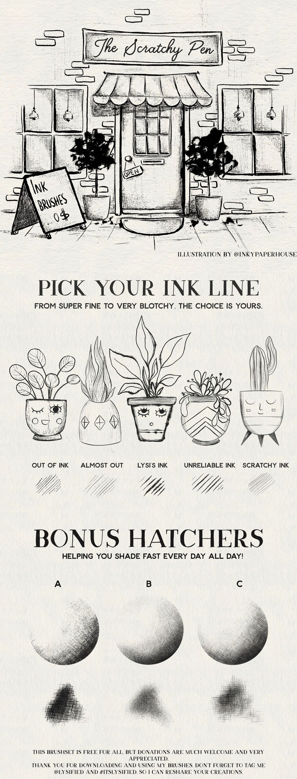 The Scratchy Pen - 8 free ink brushes for procreate - Inky paper house special edition! 