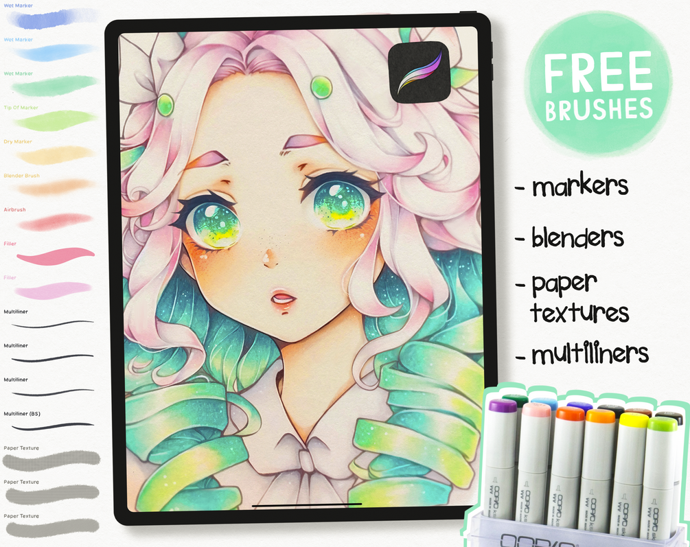 Free Copic inspired Marker Brush Set for Procreate (13 brushes)