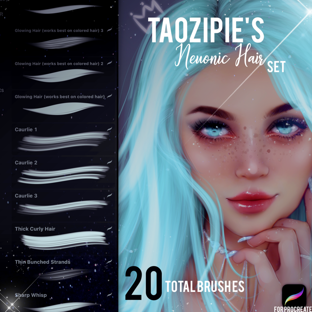 Taozipie's Neuonic Hair Brush Set for Procreate