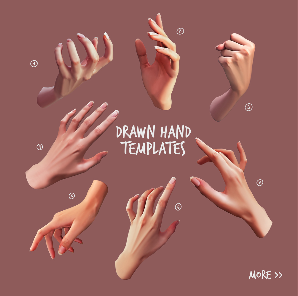 7 Drawn Hand Templates for Procreate and Photoshop