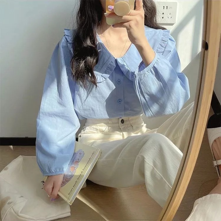 พิกัด lazada 🌷เสื้อเชิ้ตคอตุ๊กตา 🌷วินเทจฝรั่งเศส