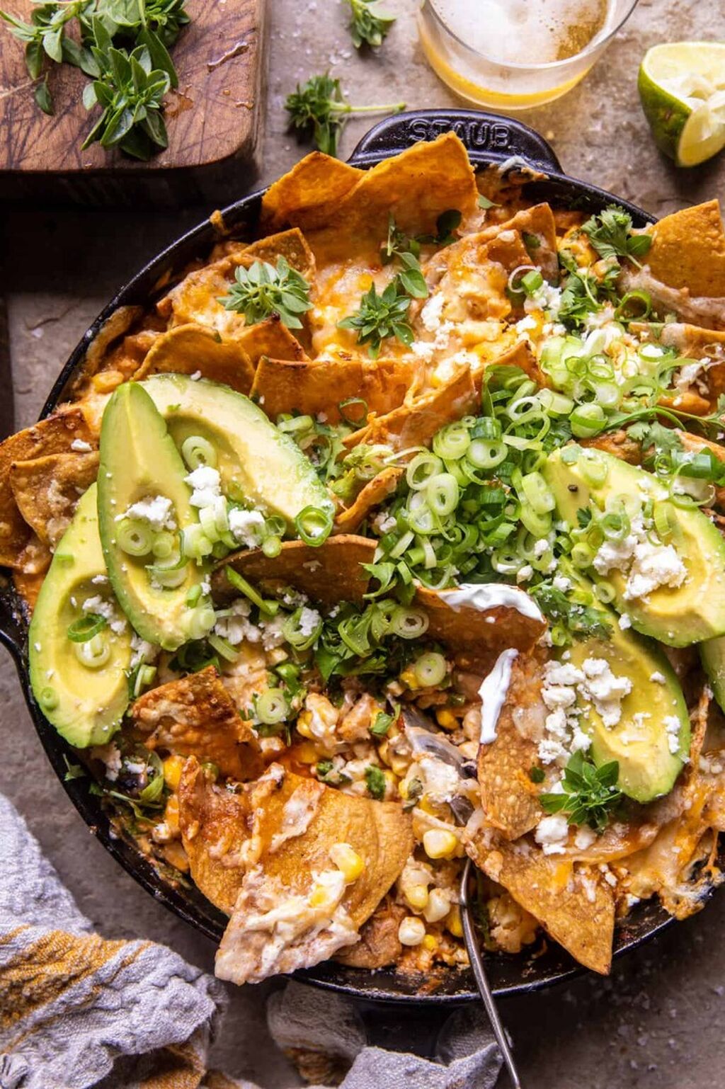 Skillet Corn and Chipotle Chicken Tortilla Bake