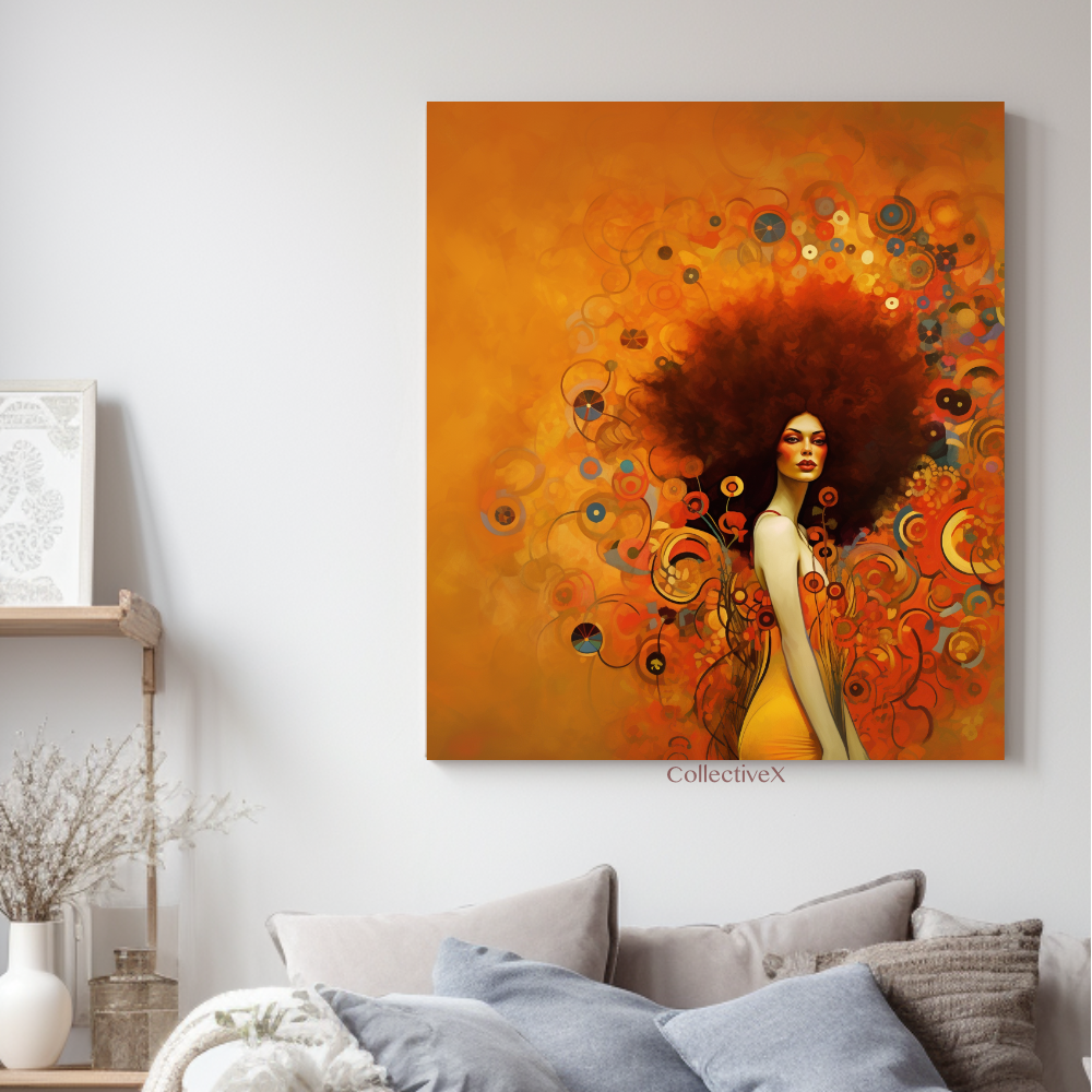 Contemporary Abstract Wall Art | Klimt Style Afro-Caribbean Glamorous Woman Artwork Illustration