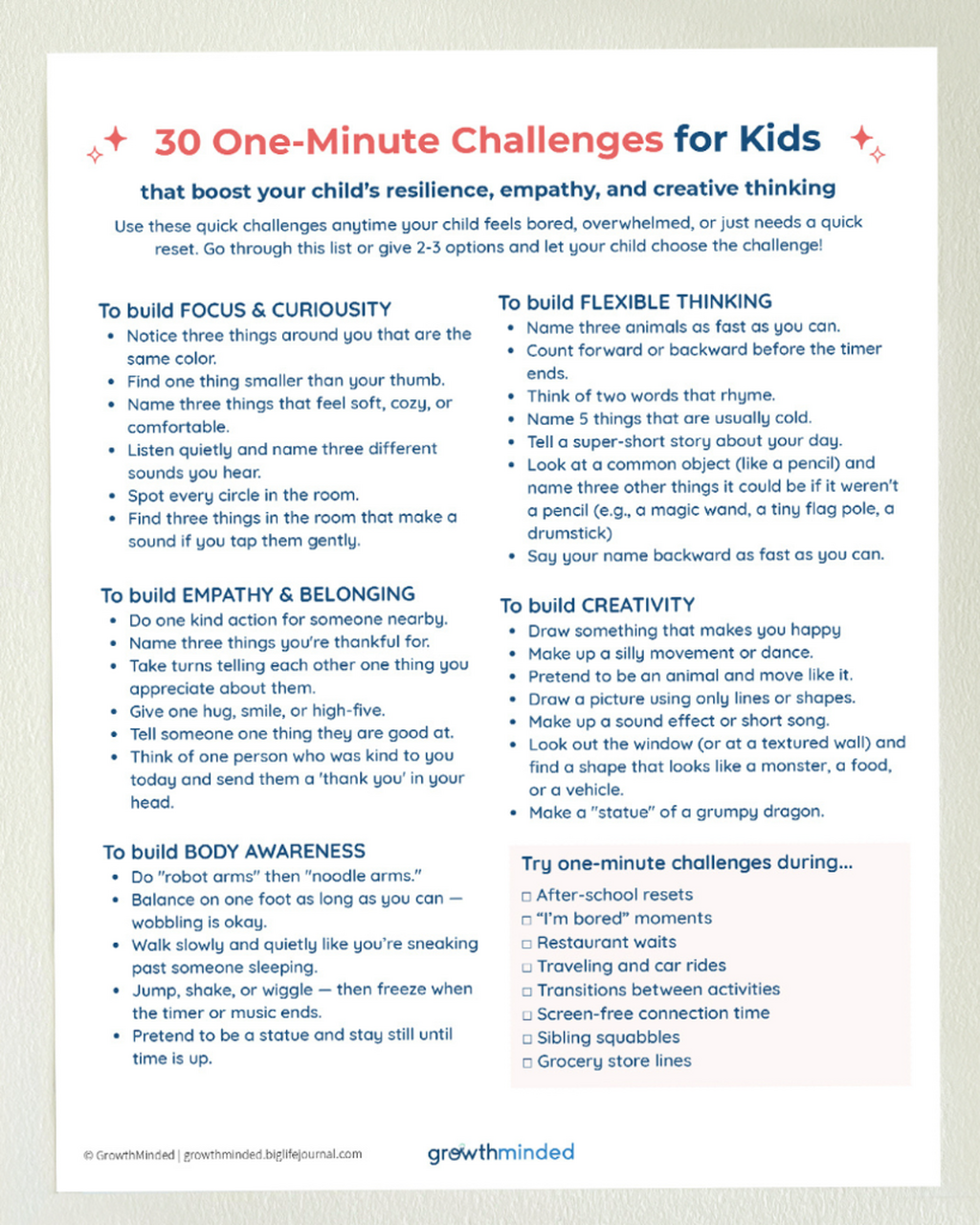 🛝30 One-Minute Fun Challenges for Kids (Free Download)