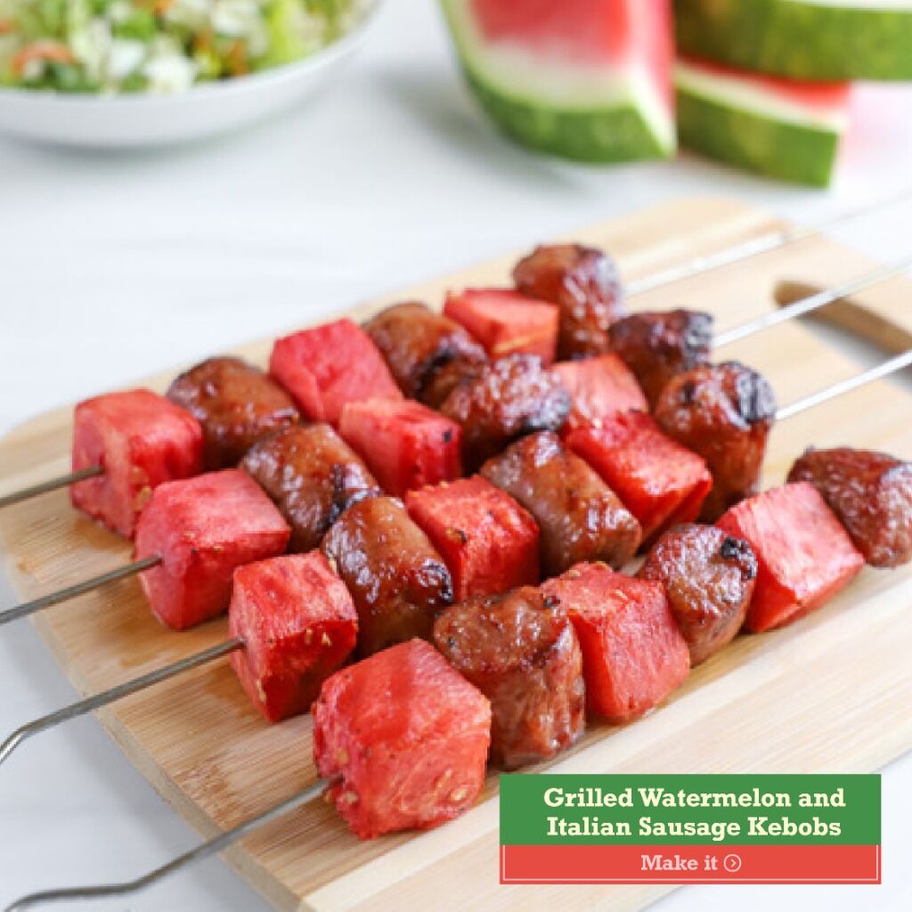 Grilled Watermelon and Italian Sausage Kebobs