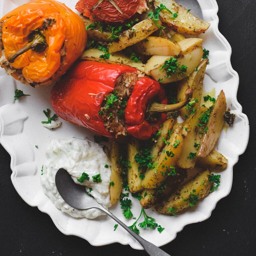 Traditional Greek Gemista - Rice Stuffed Vegetables 