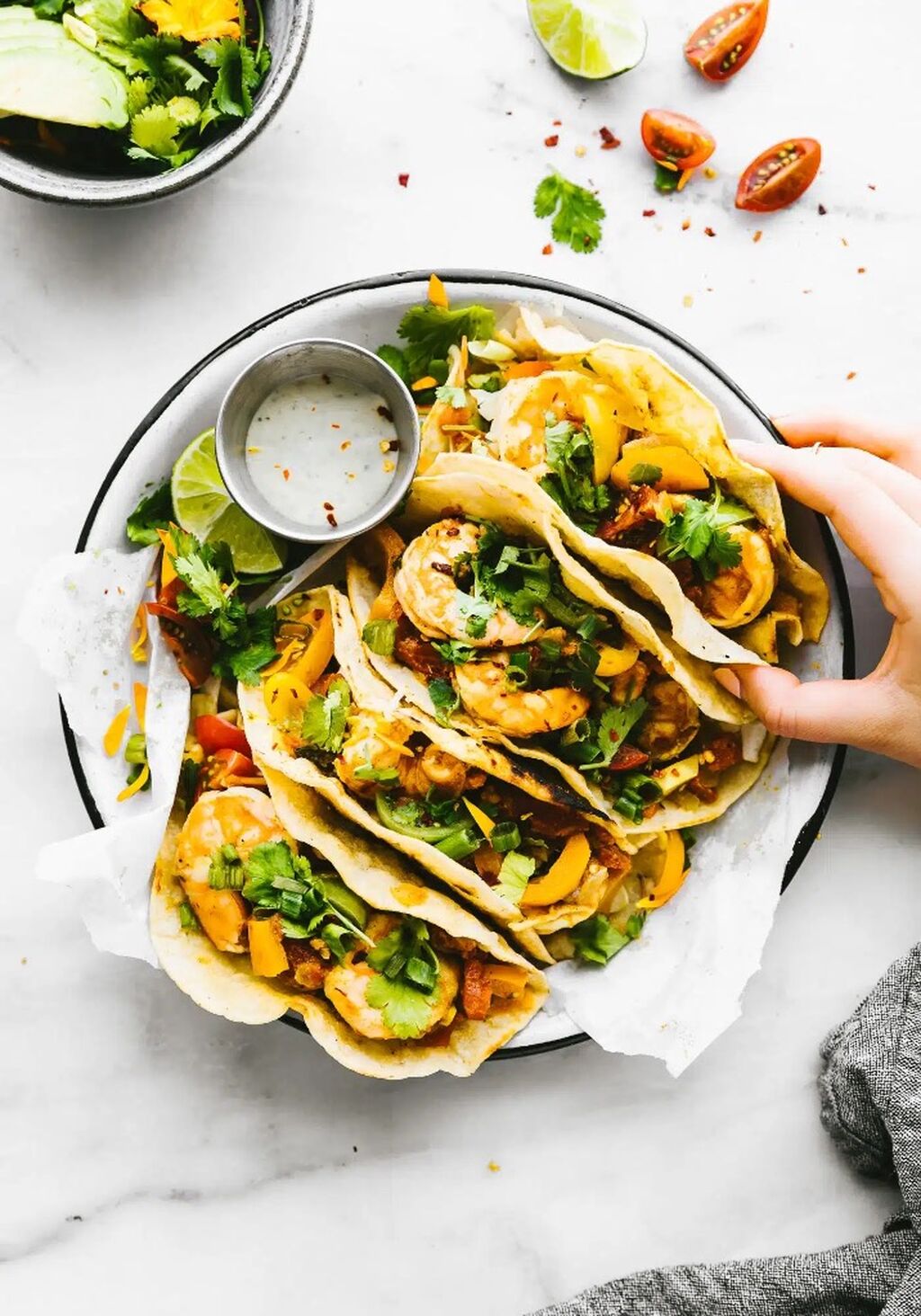 Crockpot fire roasted tomato shrimp tacos