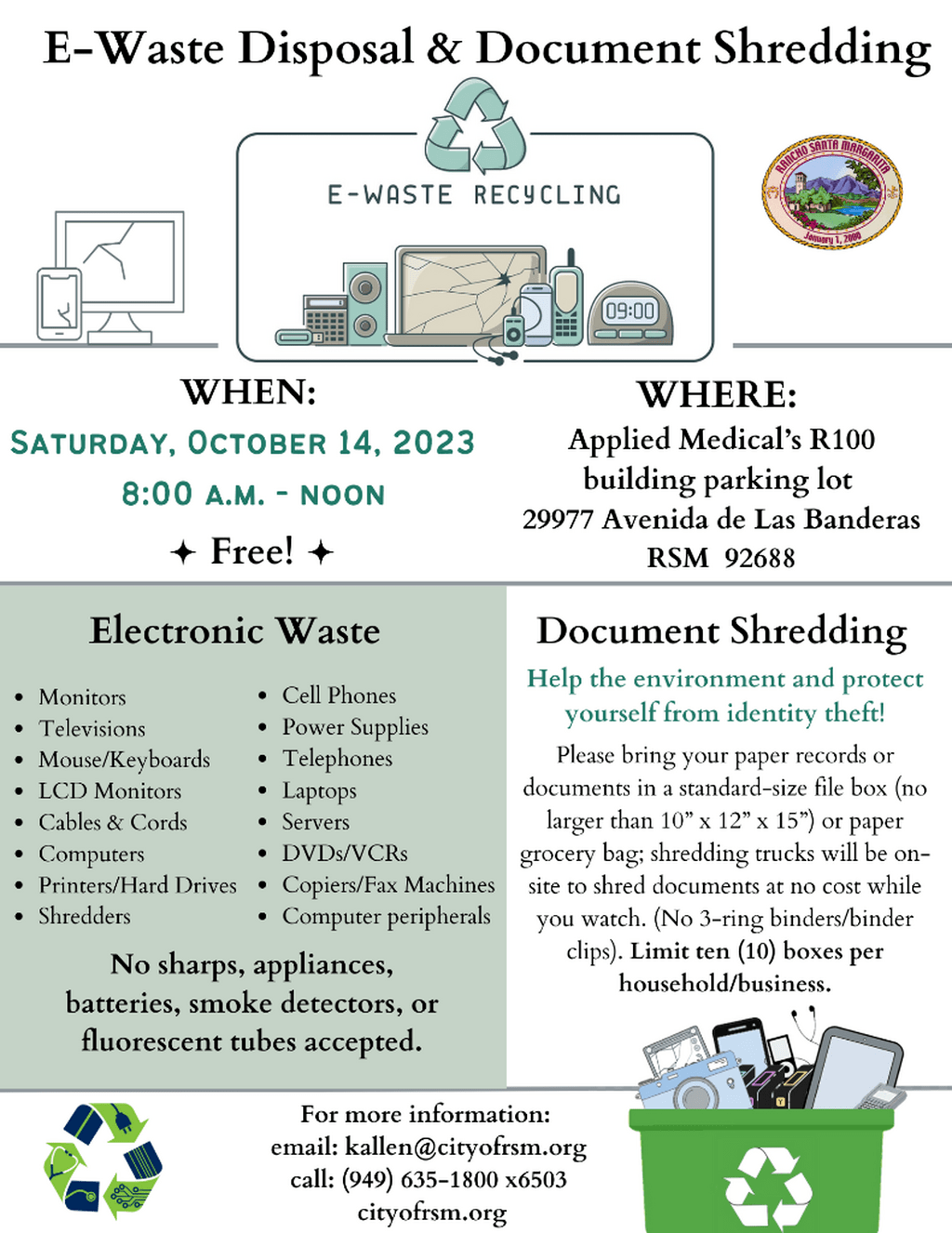 Electronic Waste and Document Shredding Event Flyerion Map