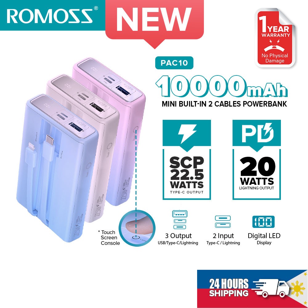 Romoss powerbank with built in cables