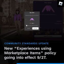 Experiences using Marketplace Items - Policy update