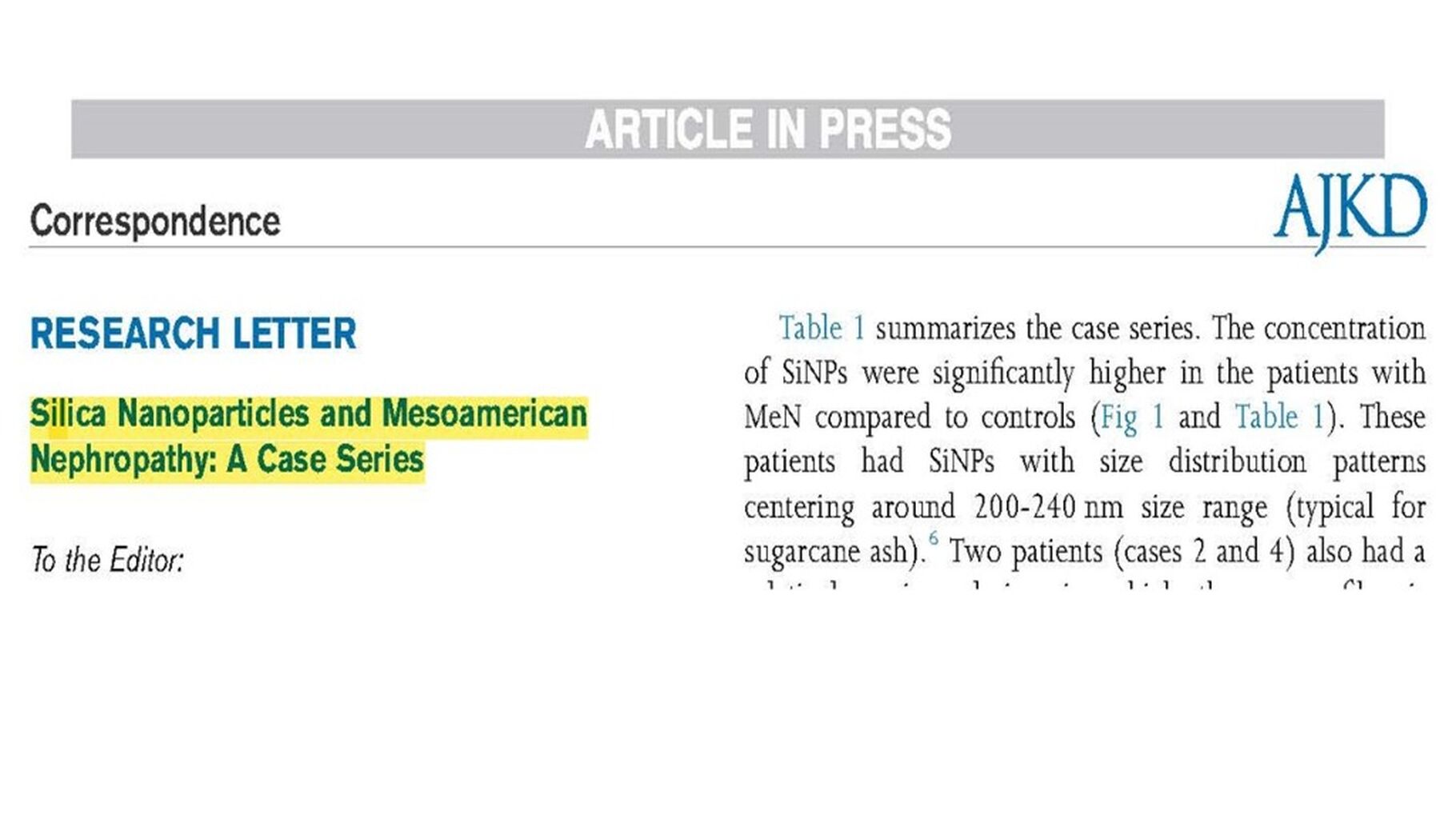 Sugarcane ash, Silica and Kidney Disease in Central America
