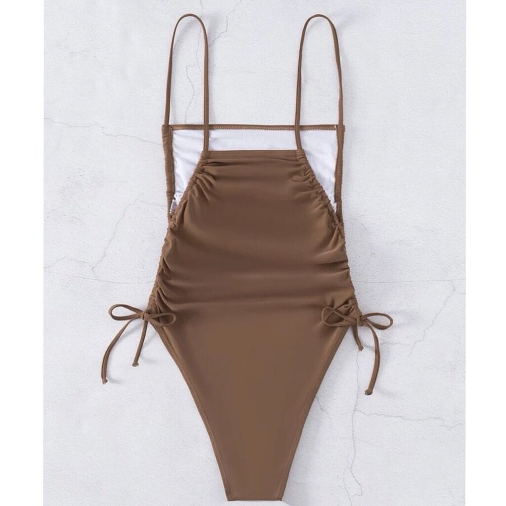 High Cut Swimsuit Drawstring One Piece Swimwear 