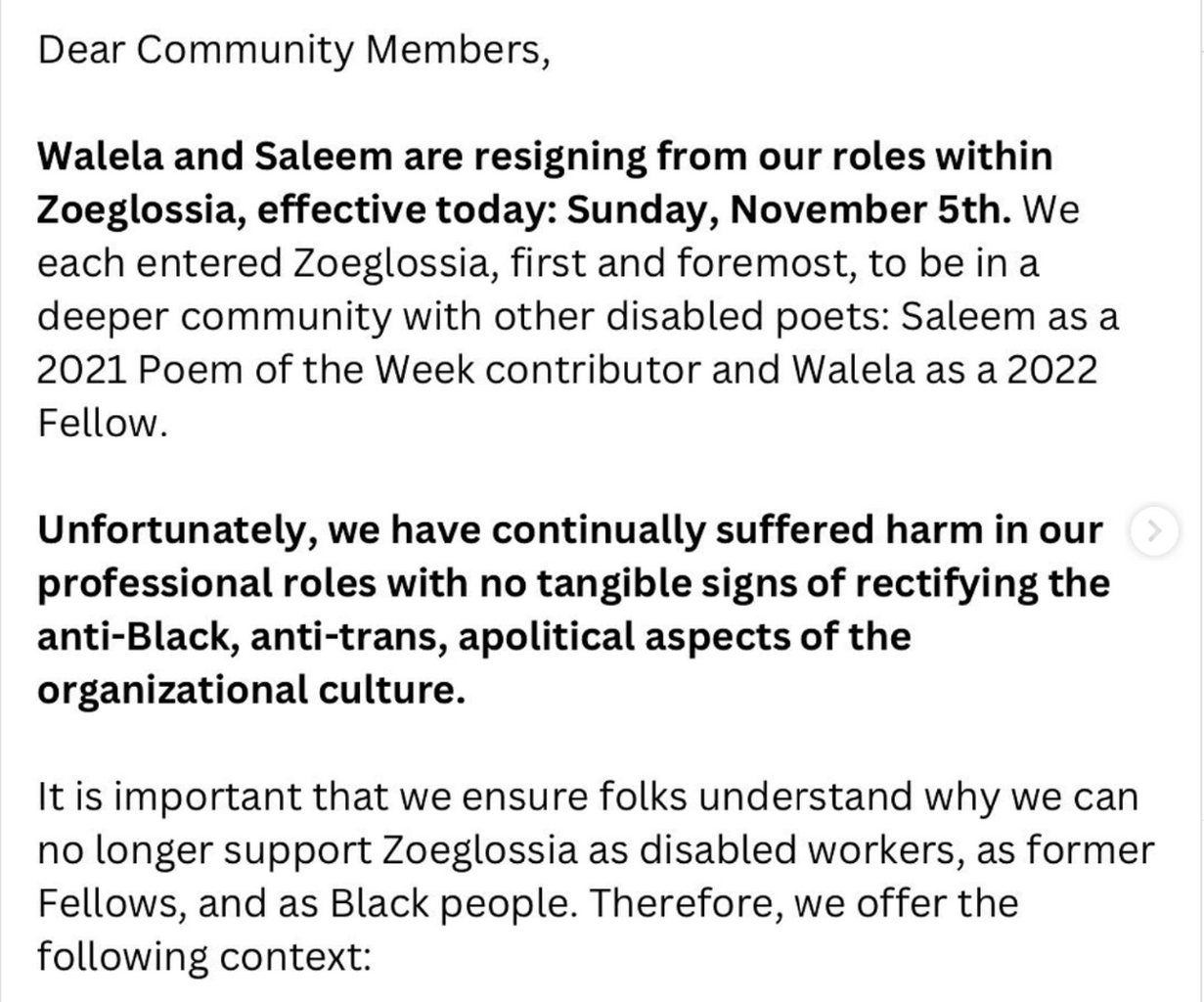 Open Letter: Zoeglossia Resignation (Nov 5, 2023)