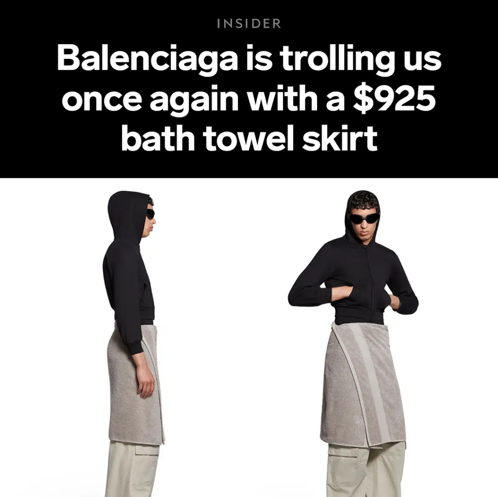 Balenciaga is trolling us once again with a $925 bath towel skirt