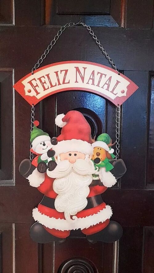 Natal - Placa Decorativa para Porta ou Parede - Ho Ho Ho, Feliz Natal