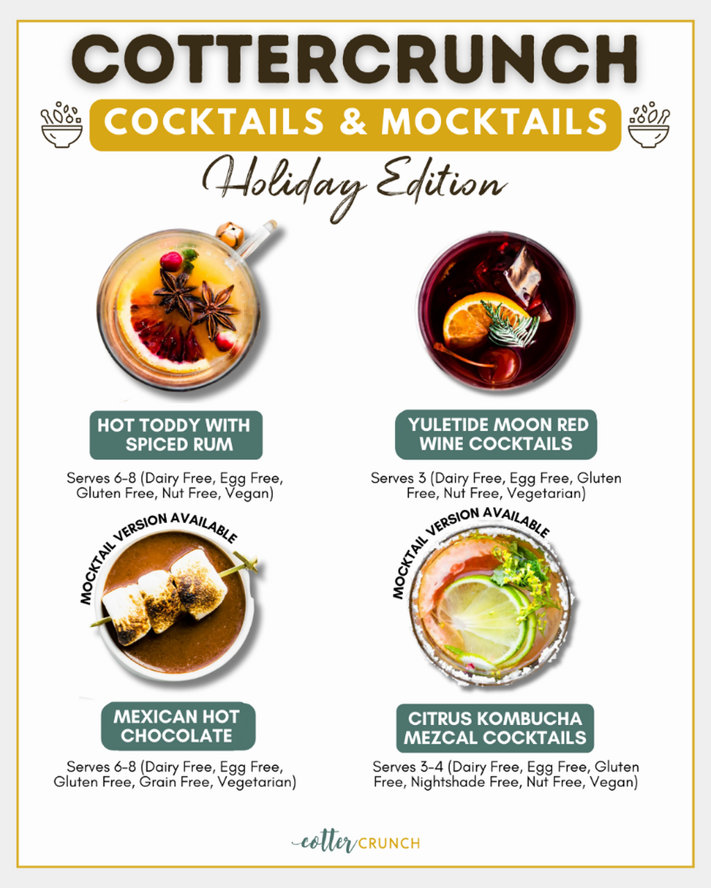 Holiday cocktails and mocktails