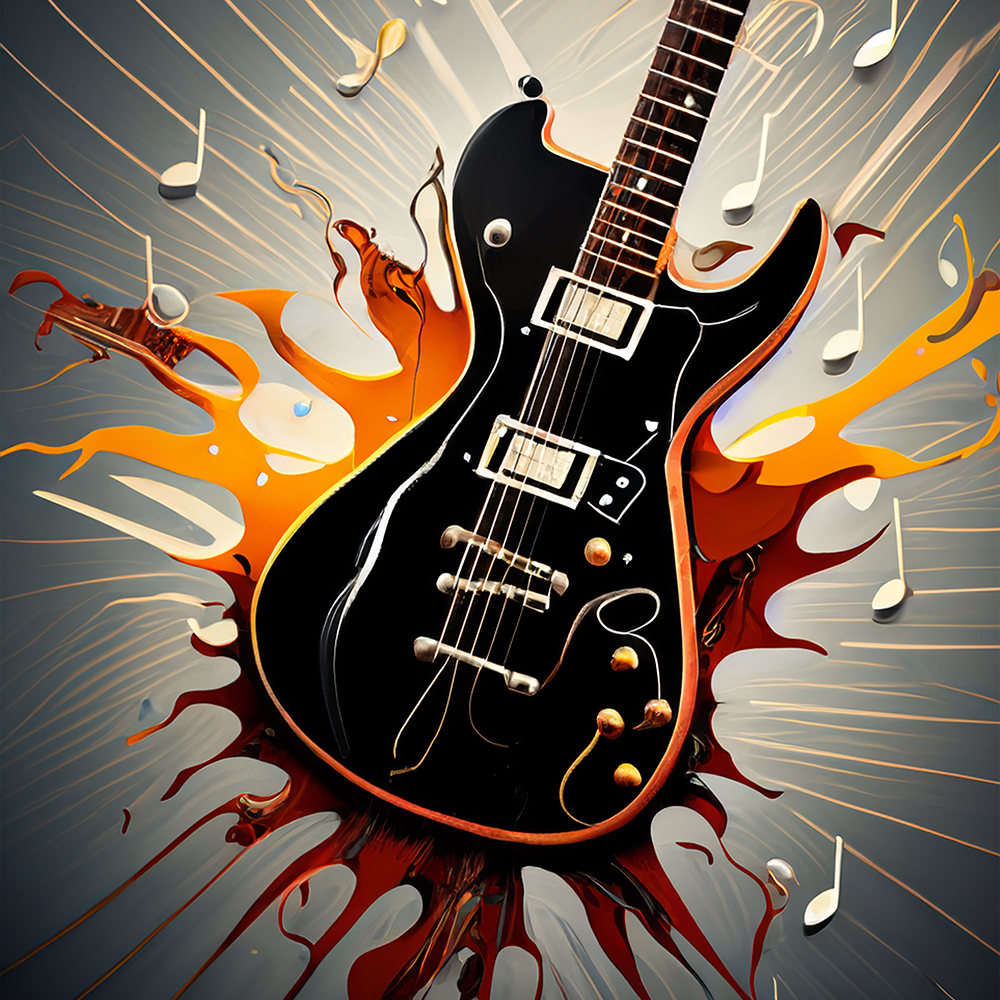Limited Edition Black & Gold Guitar Splash Digital Painting Print | Guitar Art | Music Art Print