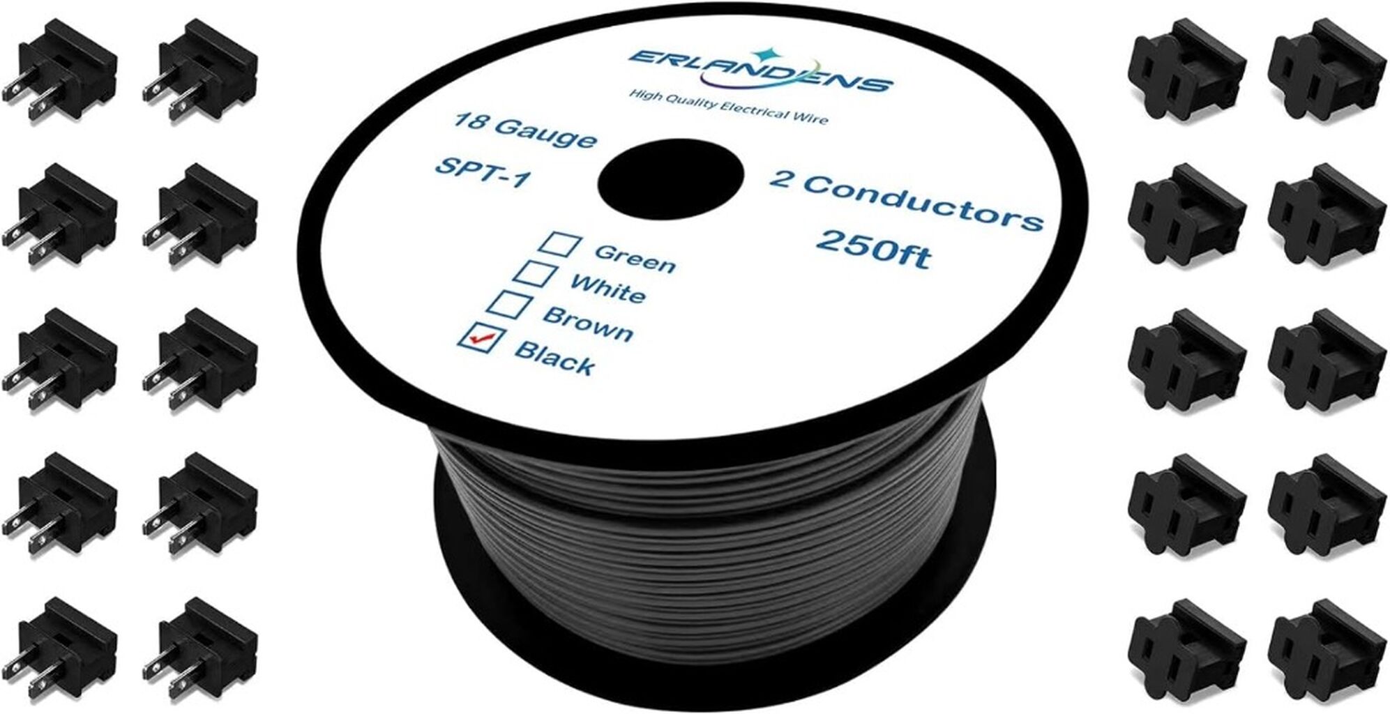 18/2 SPT-1 Black Wire Spool and Vampire Plugs