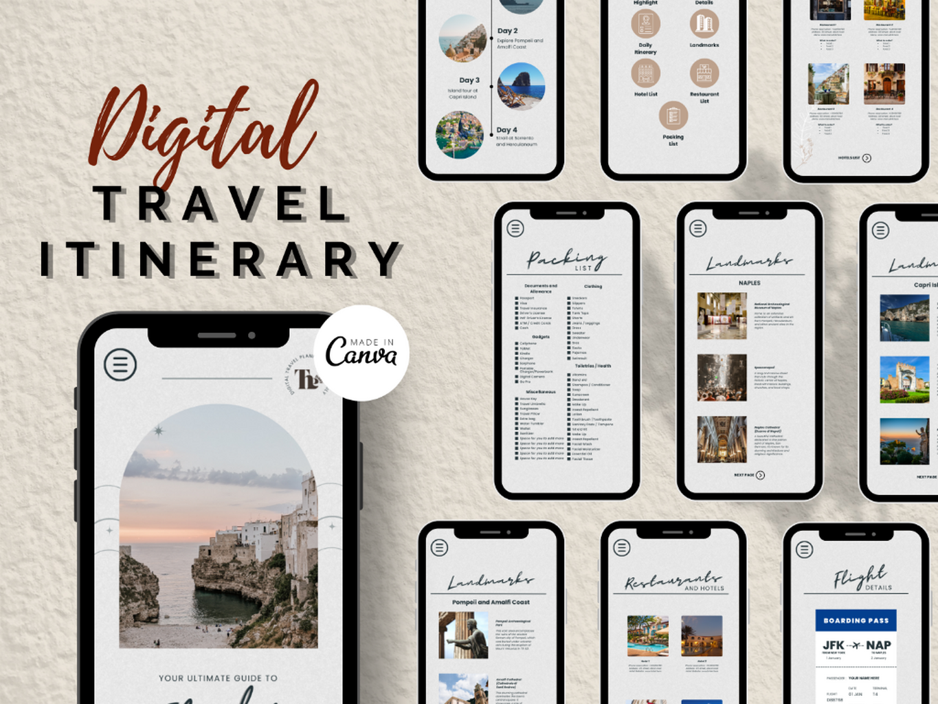 Travel Itinerary Canva Template - Editable Itinerary - Planner Template Canva - Girls Trip Travel Itinerary Template - Travel Prints