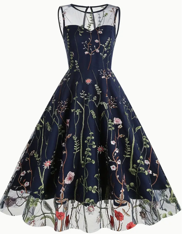 Navy Blue Embroidered Dress
