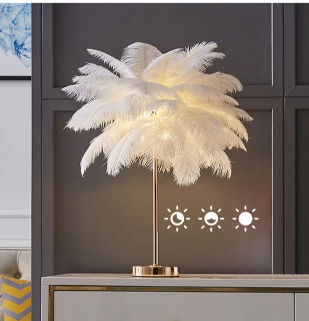 Loftus Art Deco Gold Portable Table Lamp with White Feather USB Charging & Dimmable $78-$98 USE COUPON