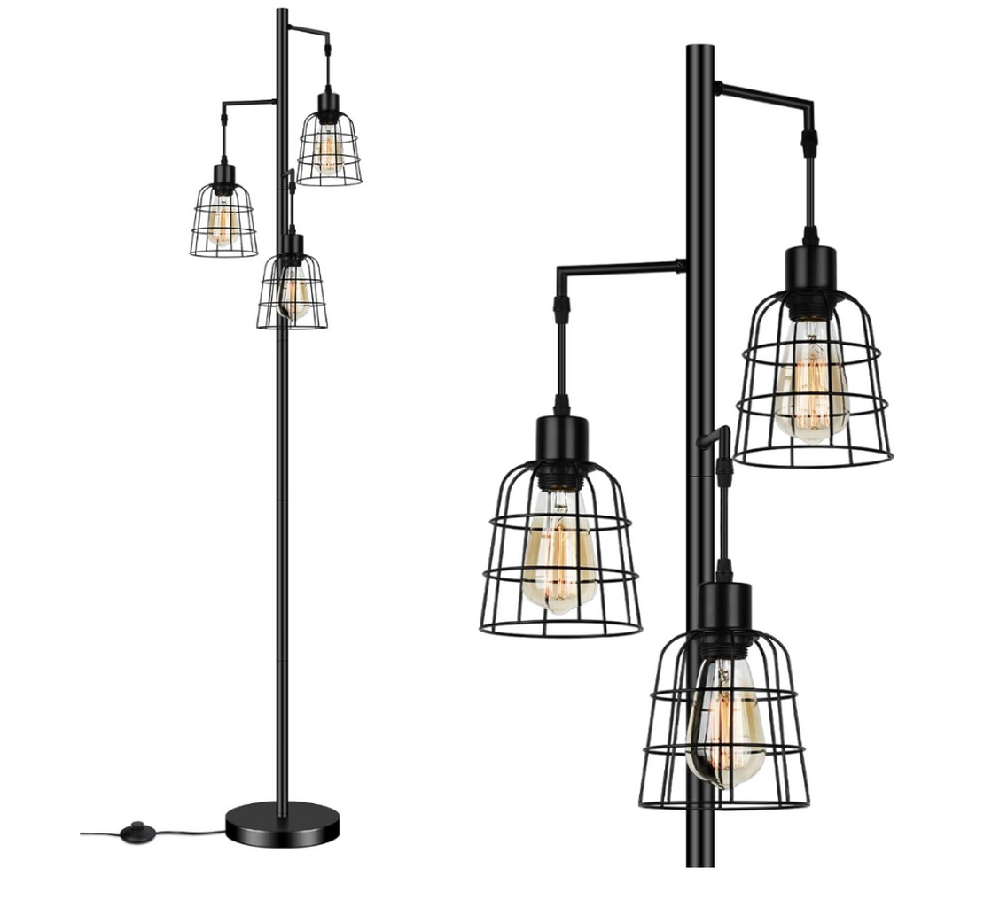 Industrial 3-Light Tree Floor Lamp with Cup-Shaped Cages Farmhouse Rustic clip 20% off coupon
