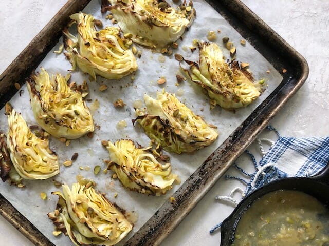 Roasted Cabbage Wedges with Miso Ginger Scallion Butter
