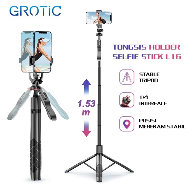 GROTIC Tripod Remote Bluetooth 153CM 4in1 With Hand-held Stabilizer Tongsis