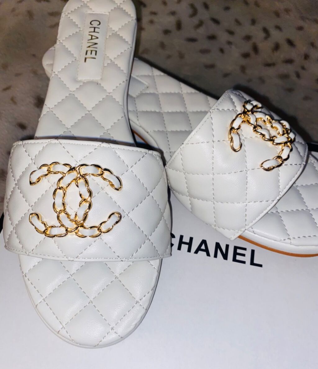 White Chanel Slides