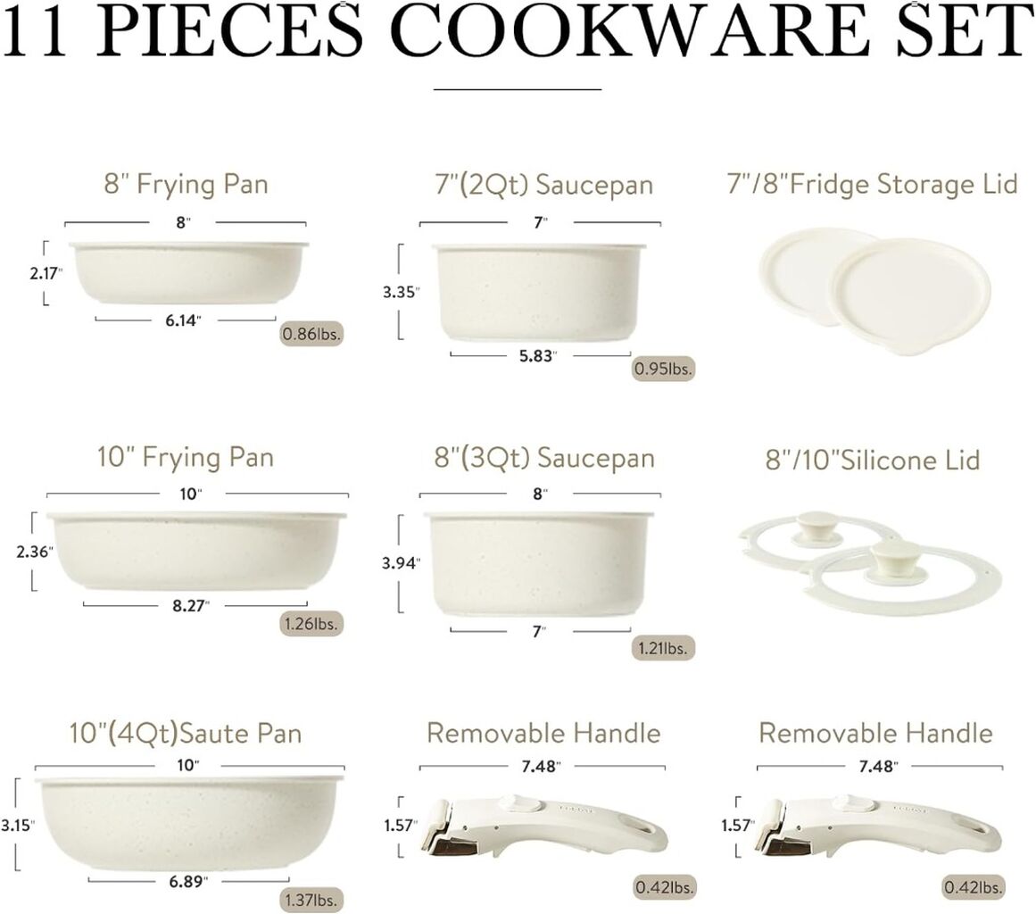 CAROTE 11pcs Pots and Pans Set, Nonstick Cookware Sets Detachable Handle, Induction Kitchen Cookware Set Non Stick with Removable Handle, Oven Safe, RV Cookware Set