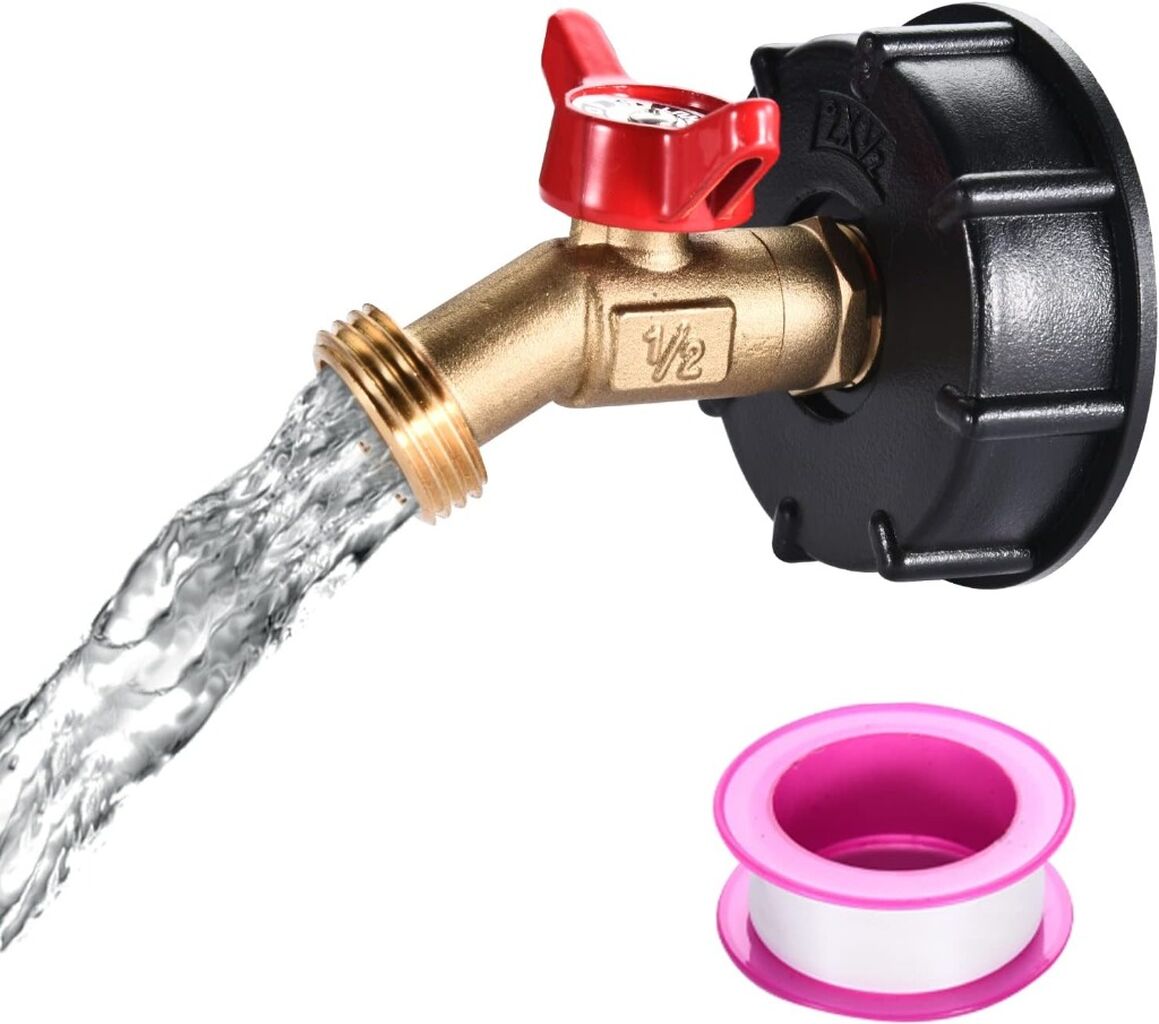 275-330 Gallon IBC Tank Adapter 2" Coarse Thread， IBC Tote Adapter with 1/2 NPT Thread Garden Hose Valve(Lead-Free)