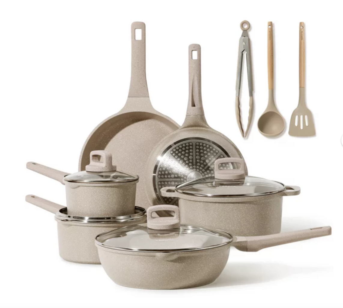 $79 reg $219Carote Nonstick Pots and Pans Set, 13 Pcs Induction Kitchen Cookware Sets(Taupe Granite)