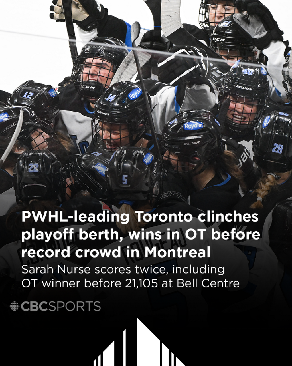 PWHL-leading Toronto clinches playoff berth, wins in OT before record crowd in Montreal