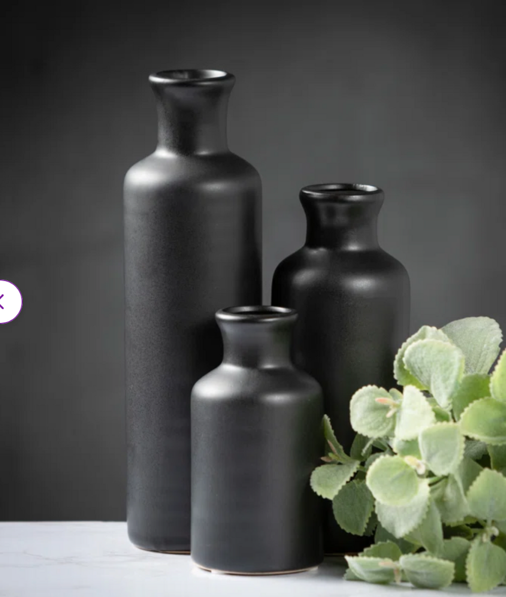 3 pc black ceramic vase set $23