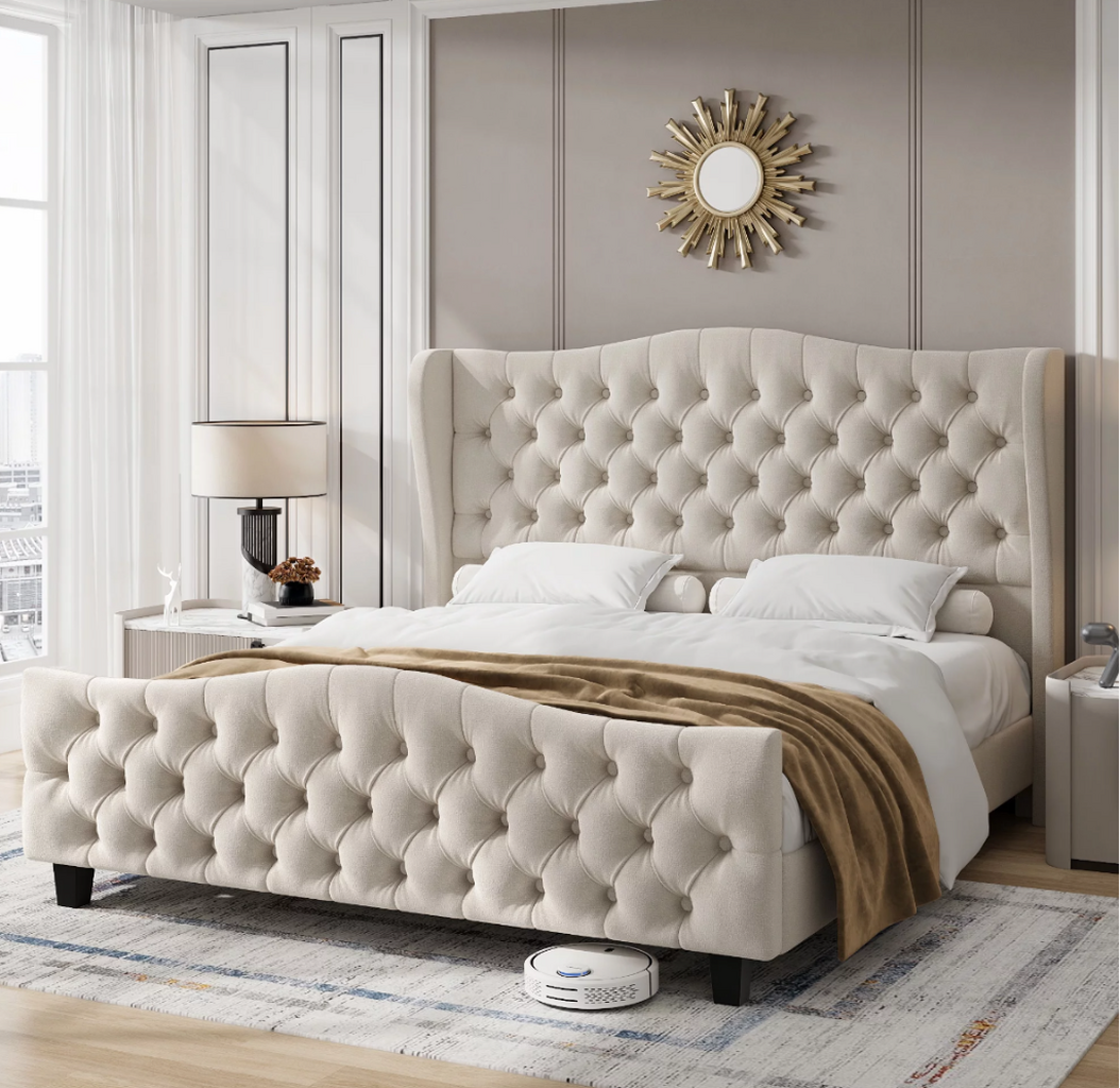 Modern Tufted Bed king $479 - $389 queen (beige or gray option)
