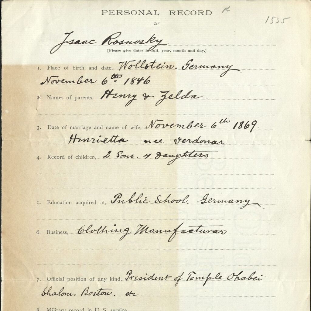 Personal record of Isaac Rosnosky