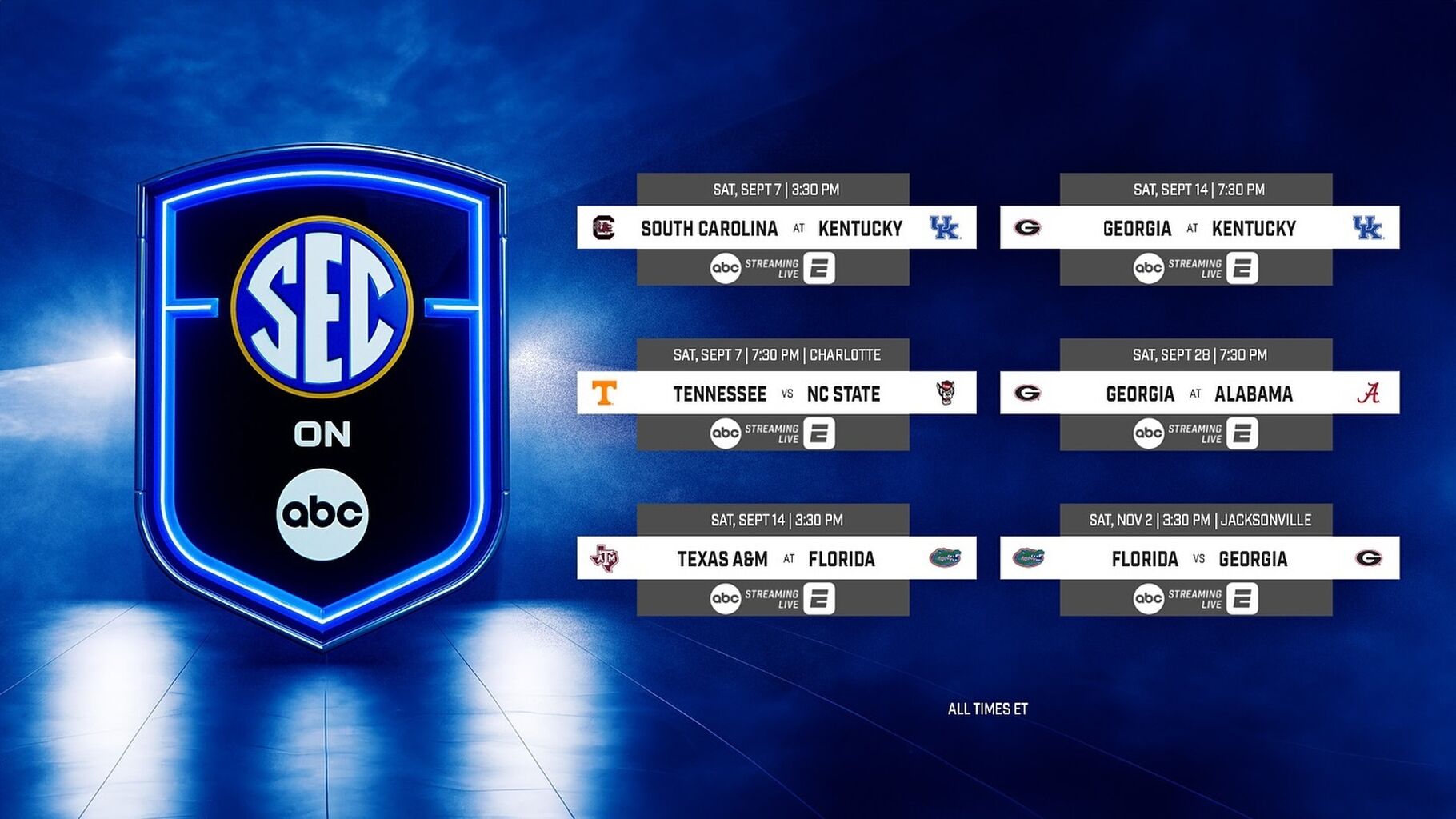 ESPN announces initial slate of SEC college football games on ABC