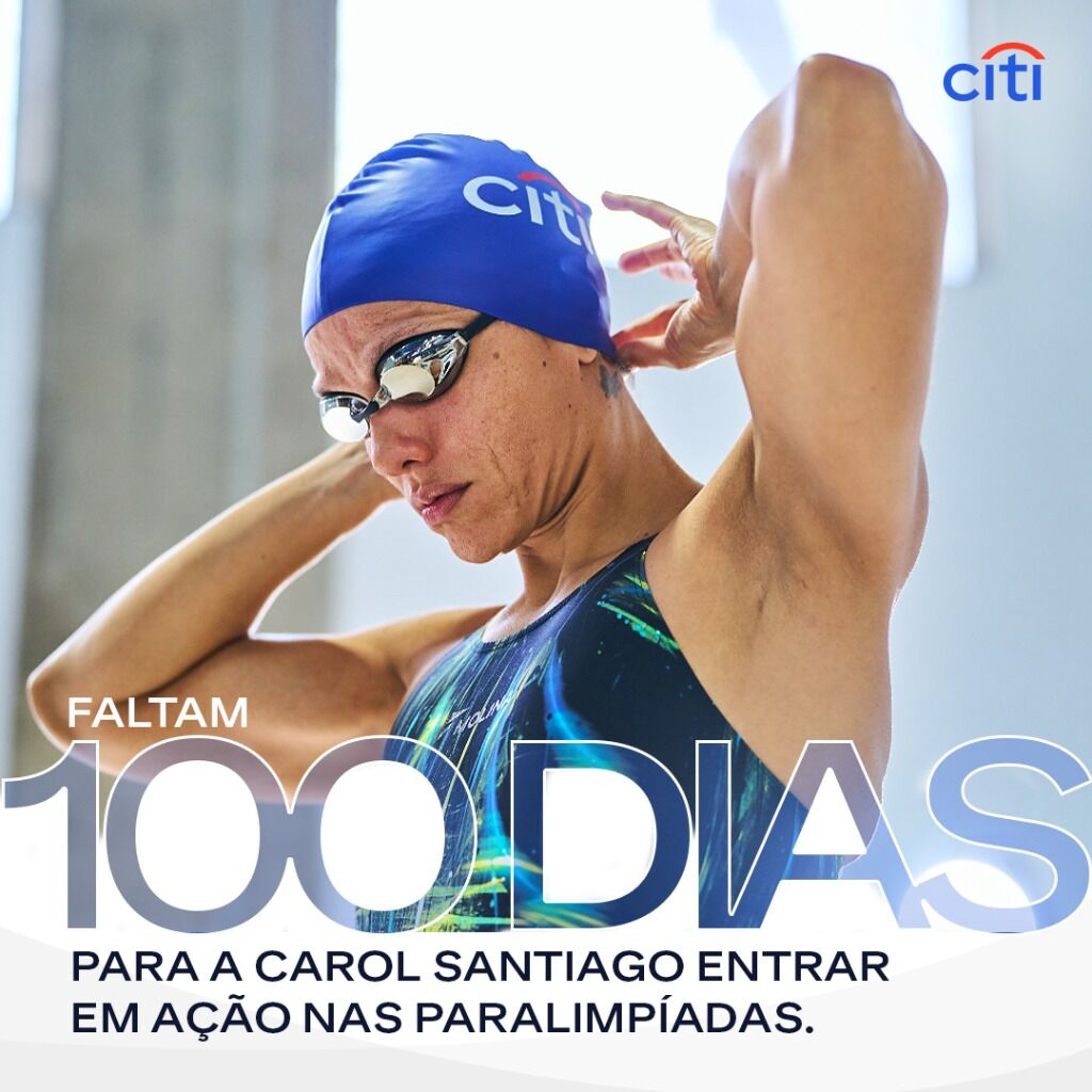 Come&ccedil;ou a contagem regressiva. Faltam 100 dias para um dos maiores eventos esportivos do planeta. E a Carol Santiago, atleta do Team Citi e recordista mundial de nata&ccedil;&atilde;o, est&aacute; treinando para representar o Brasil nas piscinas de Paris.