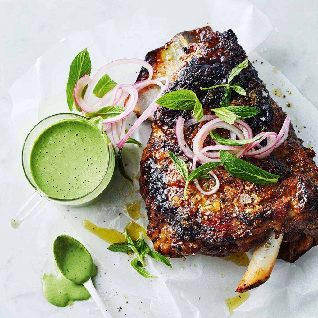 Barbecued Lamb with Minted Tahini Dressing