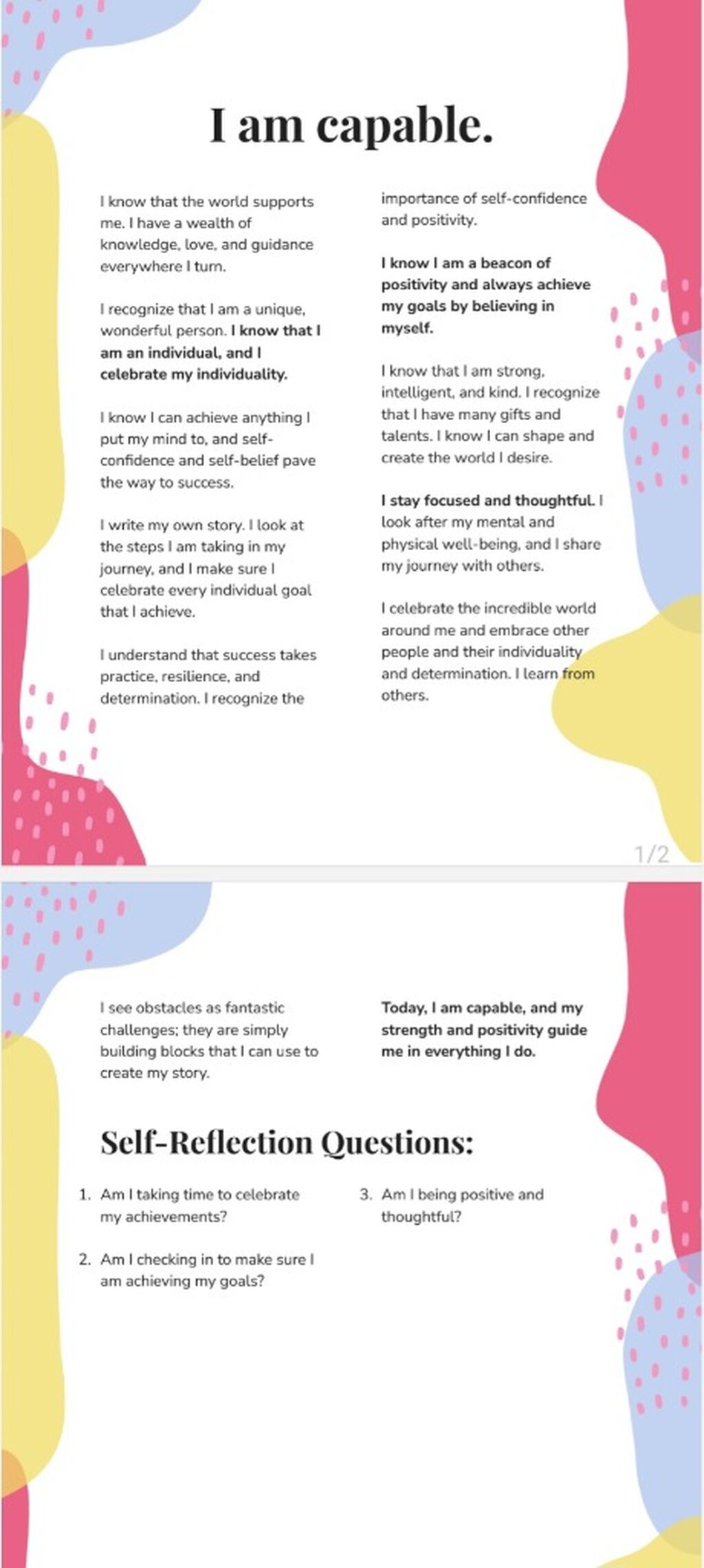 FOR FREE : I am CAPABLE Affirmations