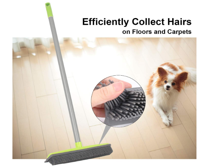 Push Broom Extra Long Handle Rubber Bristles Sweeper Squeegee 