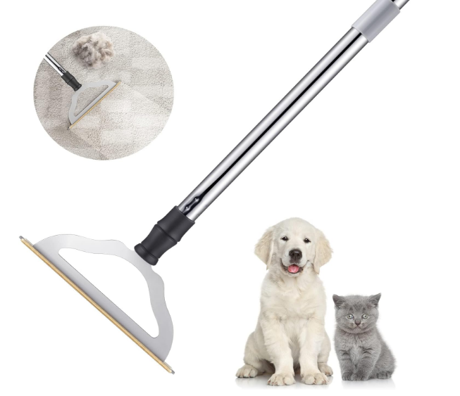 47&ldquo; Adjustable Long Handle Carpet Rake Pet Hair Remover
