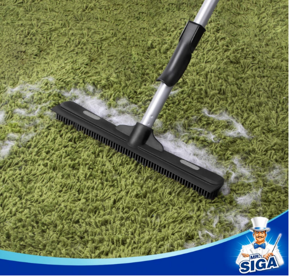 MR.SIGA Pet Hair Removal Rubber Broom with Built in Squeegee
