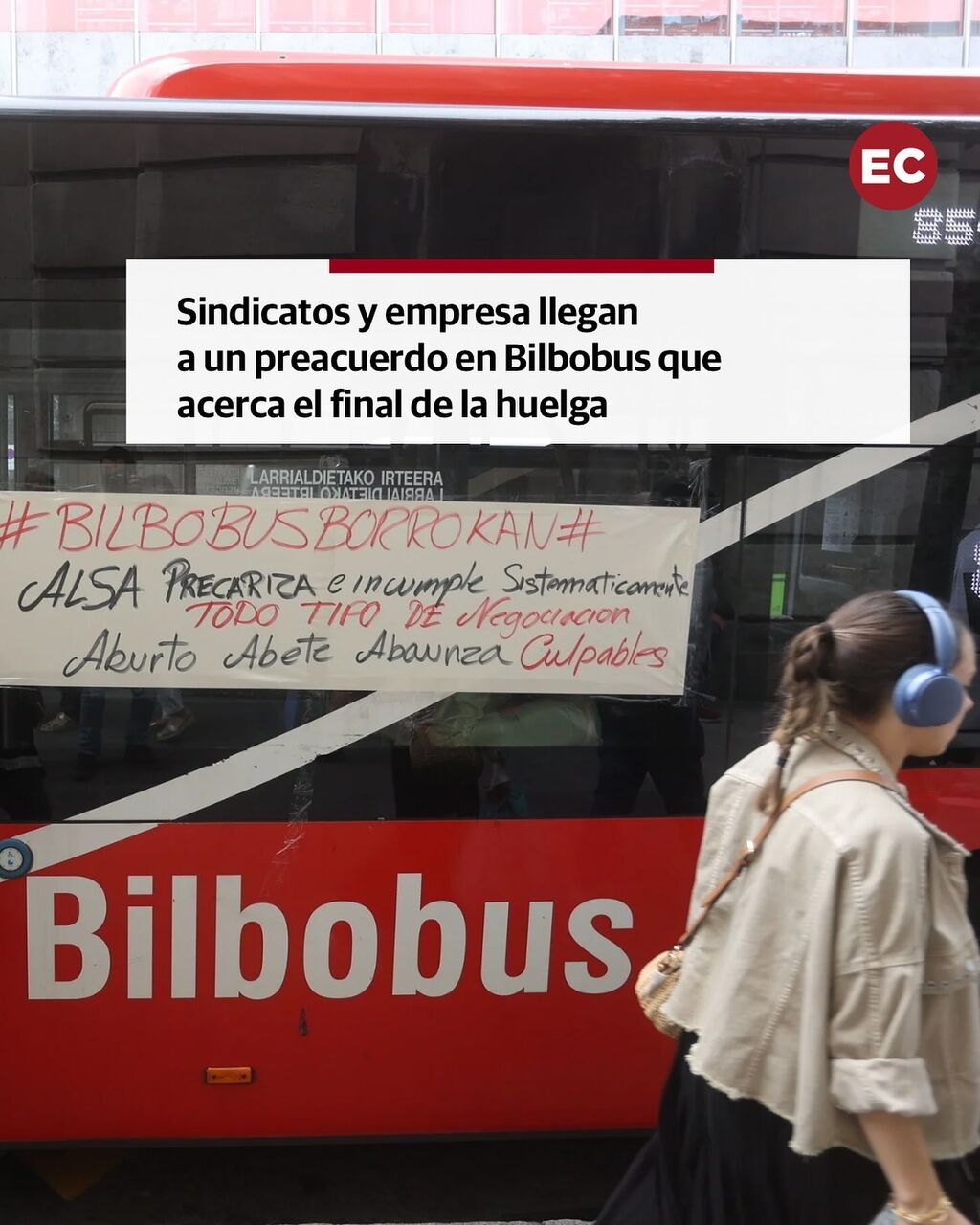 Sindicatos y empresa llegan a un preacuerdo en Bilbobus que acerca el final de la huelga