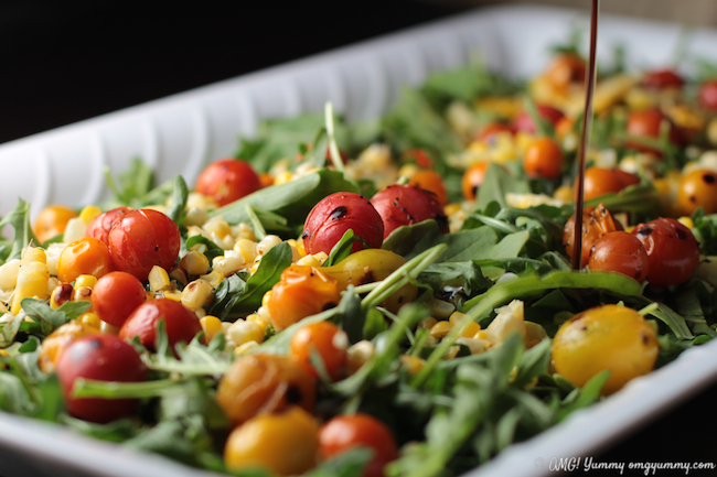 Blistered Tomato, Corn, and Arugula Salad for a Farmers' Market Dinner Party