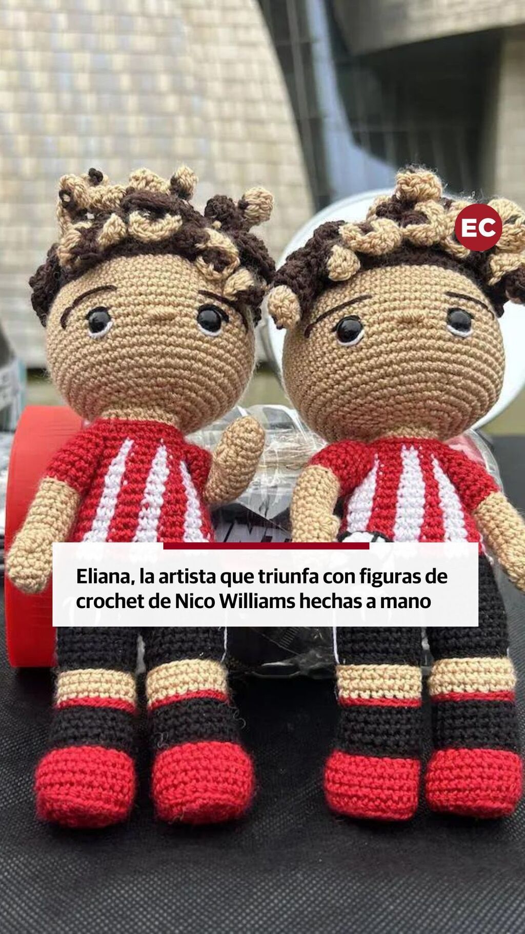 Eliana, la artista que triunfa con figuras de crochet de Nico Williams hechas a mano