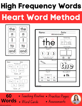❤️ 60 High Frequency Words (Heart Words) Practice Pages w/ Editable Templates