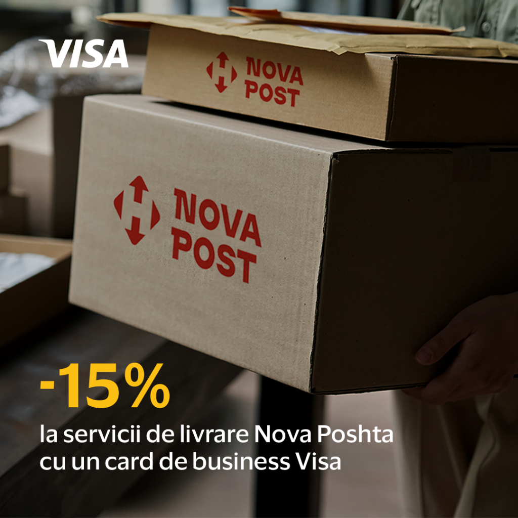 Nova Poshta Moldova. Obțineți 15% reducere la serviciile de livrare cu un card de afaceri Visa.