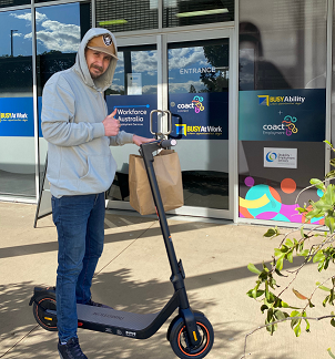 Luke is rolling with the punches on his new ride to work!